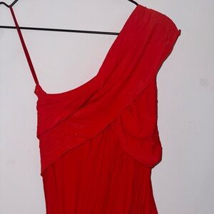Donna Karan Red Ruched One Shoulder Maxi Dress